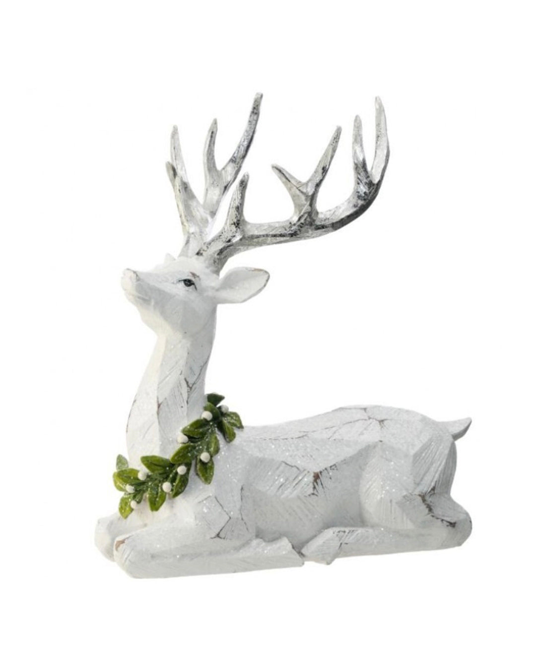 12" RSN FROSTED LAYING MISTLETOE DEER
