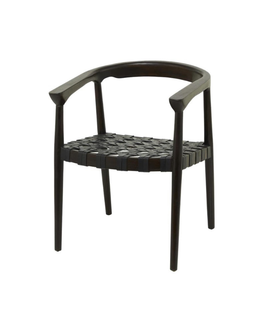 DARK BROWN TEAK WOOD HANDMADE WOVEN DINING CHAIR WITH ARMRESTS