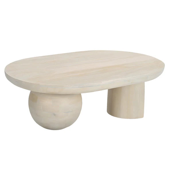 WOOD 42'' ORB COFFEE TABLE, ANTIQUE WHITE