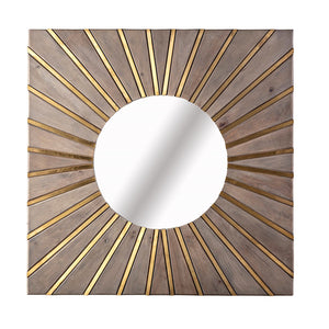 WOODEN BRASS CLAD SUNBURST MIRROR