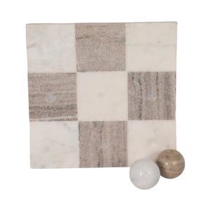 9" MARBLE TIC-TACT-TOE, WHITE/BEIGE