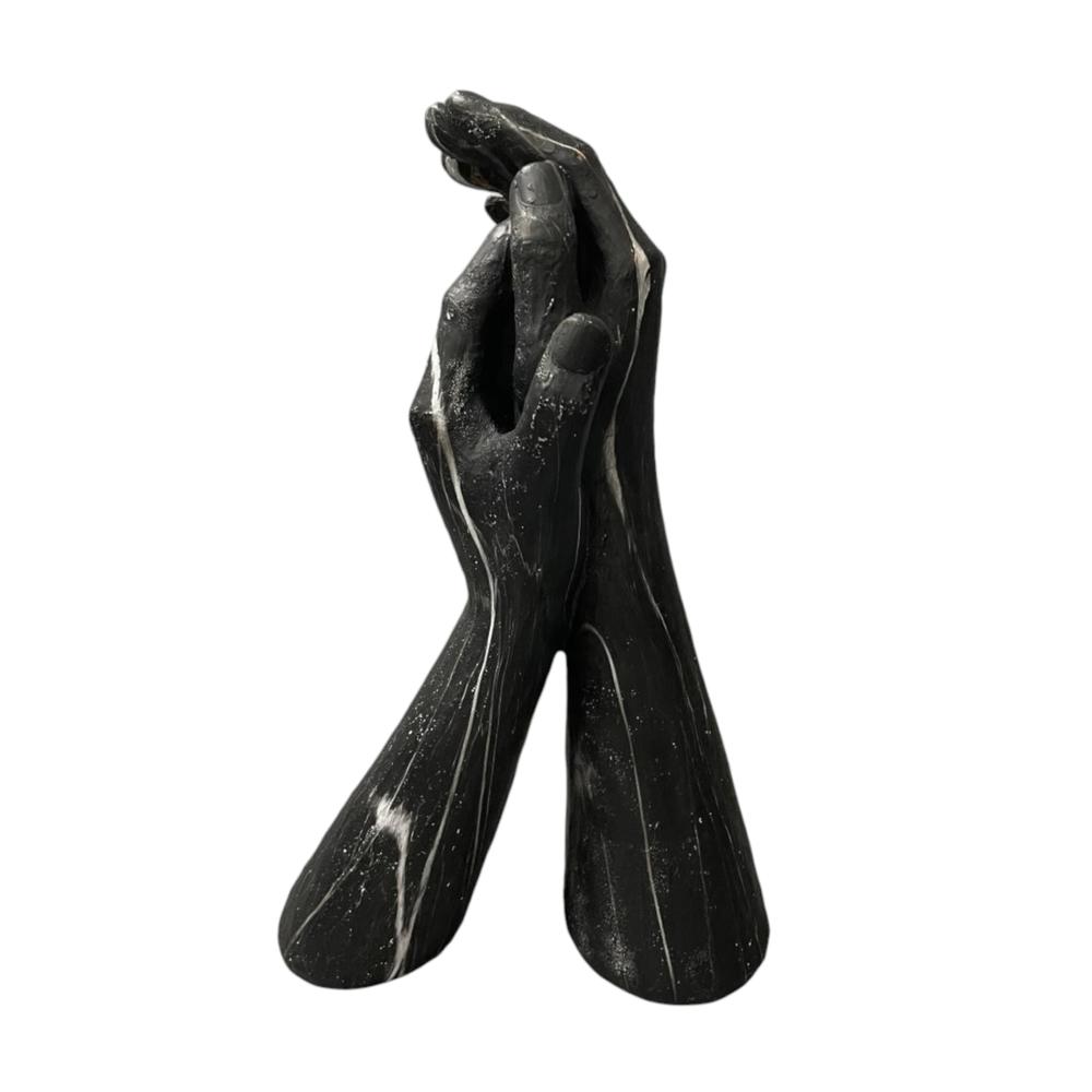 MARBLED HANDS SCULPTURE, BLACK / WHITE 13''