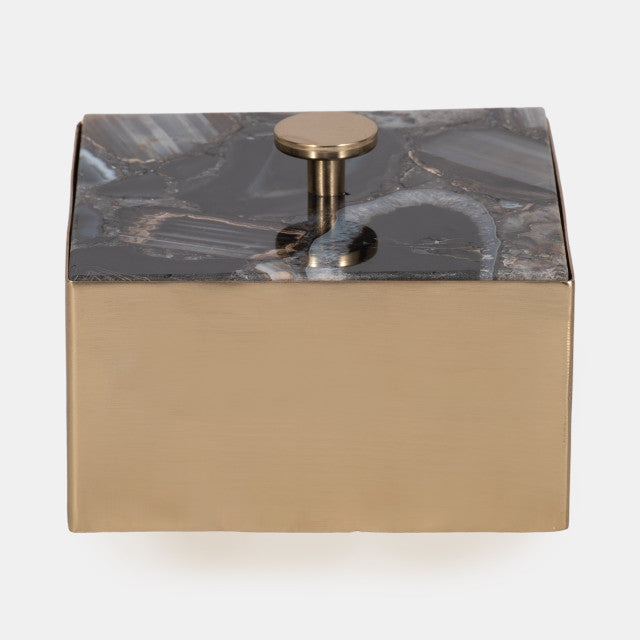 6'' META BOX WITH AGATE LID, GOLD / BLACK