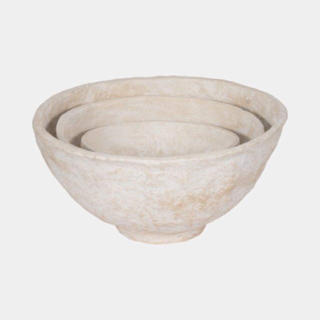 PAPER MACHE BOWLS, WHITE