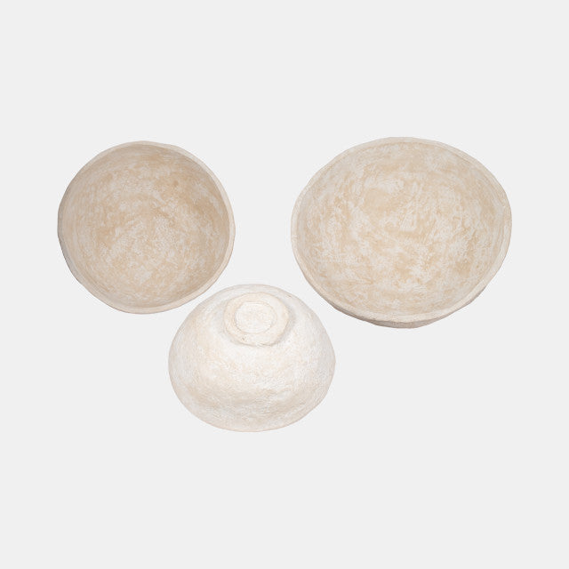 PAPER MACHE BOWLS, WHITE