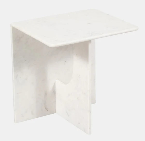 MARBLE ACCENT TABLE, WHITE 20''